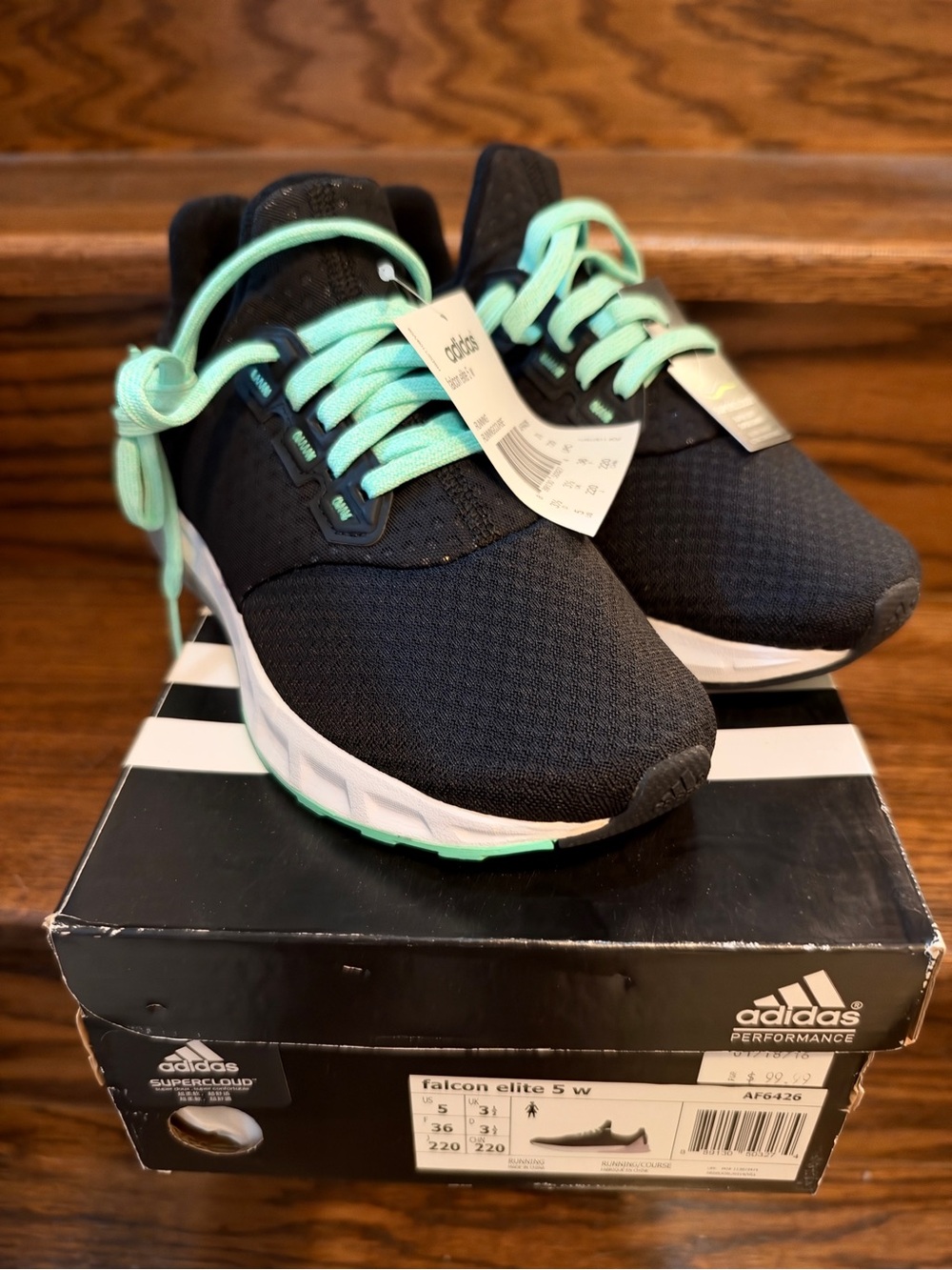 Adidas Falcon Elite 5 Women's Running Shoes Size 5 NWT Supercloud Black Mint